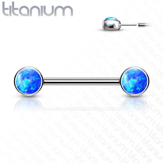 Pair Titanium Threadless Push in Opal Nipple Barbell
