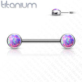 Pair Titanium Threadless Push in Opal Nipple Barbell