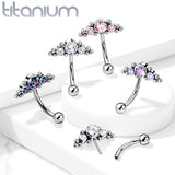 Titanium Threadless Eyebrow Curve with 3 CZ Ball Clusters