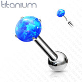 Titanium Threadless Push-In Cartilage Barbell with Opal