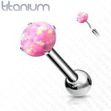 Titanium Threadless Push-In Cartilage Barbell with Opal