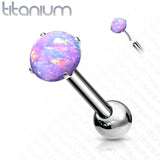 Titanium Threadless Push-In Cartilage Barbell with Opal
