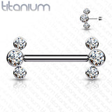 Pair Titanium Threadless Push in Nipple Barbell with 3 CZ