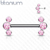 Pair Titanium Threadless Push in Nipple Barbell with 3 CZ