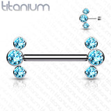 Pair Titanium Threadless Push in Nipple Barbell with 3 CZ