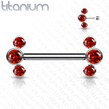 Pair Titanium Threadless Push in Nipple Barbell with 3 CZ