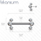 Pair Titanium Threadless Push in Nipple Barbell with 3 CZ