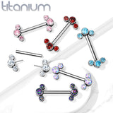Pair Titanium Threadless Push in Nipple Barbell with 3 CZ