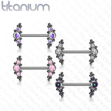 Pair Titanium Threadless Push in Nipple Barbell with CZ Cluster
