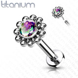 Threadless Push-In Labret Flat Back Flower Stud with CZ Cluster
