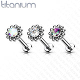 Threadless Push-In Labret Flat Back Flower Stud with CZ Cluster