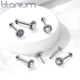 Threadless Push-In Labret Flat Back Flower Stud with CZ Cluster