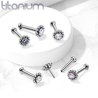 Threadless Push-In Labret Flat Back Flower Stud with CZ Cluster