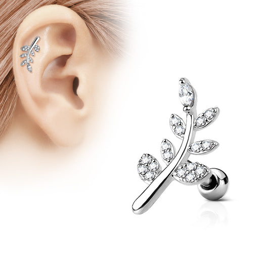 CZ Leaf Top Ear Cartilage Helix Daith Tragus Studs Earrings