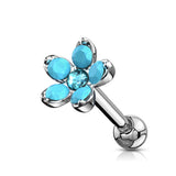 Opalite Flower With Opal Center Top Cartilage Helix Daith Tragus Studs Earrings