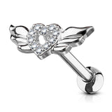 CZ Heart with Wings Ear Cartilage Helix Daith Tragus Studs Earrings