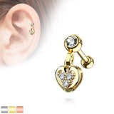 CZ Heart Dangle Ear Cartilage Helix Daith Tragus Studs Earrings