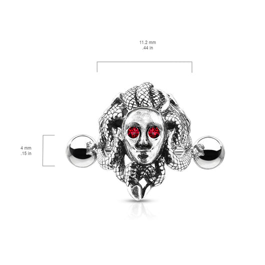 Medusa Red Crystal Eye Ear Cartilage Helix Cuff Surgical Steel Barbells