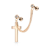 Chain Linked CZ Cross Dangle Ear Cartilage Helix Tragus Barbell Earrings