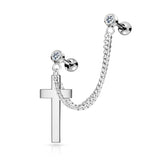Chain Linked CZ Cross Dangle Ear Cartilage Helix Tragus Barbell Earrings