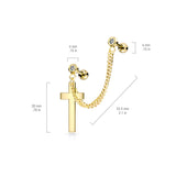 Chain Linked CZ Cross Dangle Ear Cartilage Helix Tragus Barbell Earrings