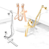 Chain Linked CZ Cross Dangle Ear Cartilage Helix Tragus Barbell Earrings