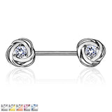 Pair of CZ Rose Surgical Steel Barbell Nipple Rings