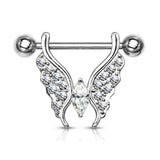 Pair Marquise Crystal Center CZ Paved Butterfly Barbell Nipple Rings