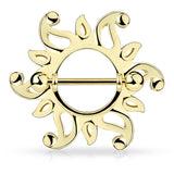 Pair of Swirling Sunburst Tribal Shield Nipple Ring Barbell