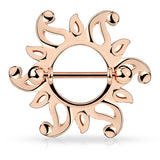 Pair of Swirling Sunburst Tribal Shield Nipple Ring Barbell