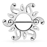 Pair of Swirling Sunburst Tribal Shield Nipple Ring Barbell