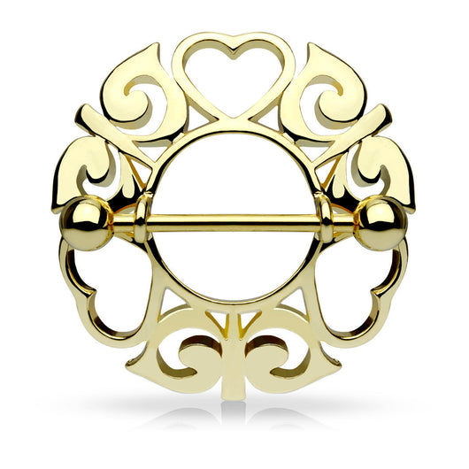 Pair of Tribal Hearts Hollow Nipple Shield Ring