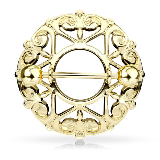 Pair of Heart Filigree Round Nipple Ring Shield