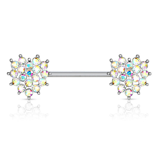 Pair of CZ Heart Surgical Steel Barbell Nipple Rings