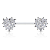 Pair of CZ Heart Surgical Steel Barbell Nipple Rings