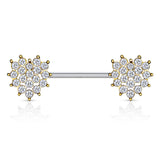 Pair of CZ Heart Surgical Steel Barbell Nipple Rings