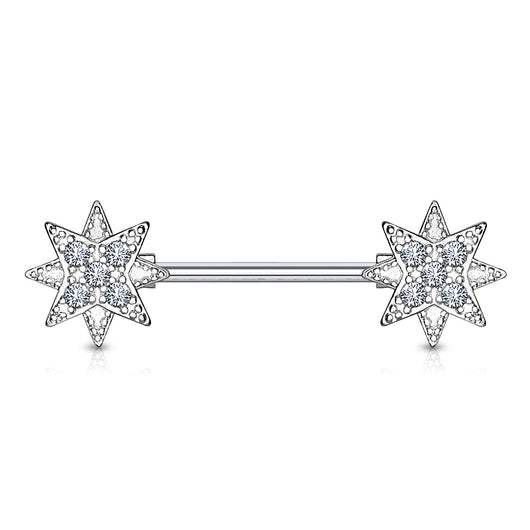 Pair of CZ Starburst Surgical Steel Barbell Nipple Rings