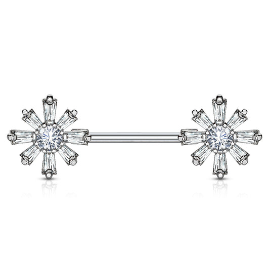 Pair of CZ Flower Surgical Steel Barbell Nipple Rings