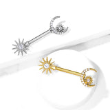 Pair CZ Paved Sun and Crescent Moon And Star Barbell Nipple Rings