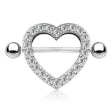 Pair Multi CZ Paved Heart Nipple Shield Nipple Rings
