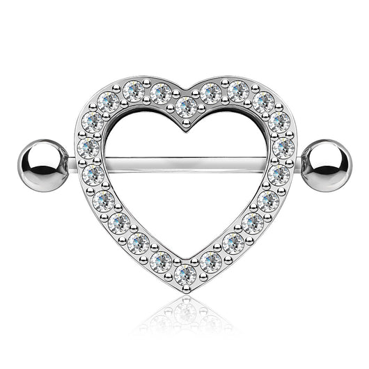 Pair Multi CZ Paved Heart Nipple Shield Nipple Rings