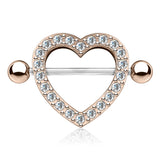 Pair Multi CZ Paved Heart Nipple Shield Nipple Rings