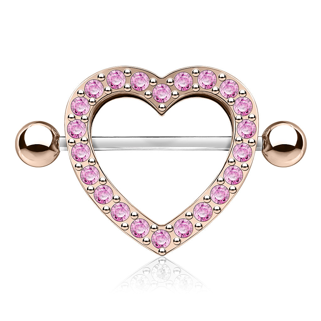 Pair Multi CZ Paved Heart Nipple Shield Nipple Rings iconbodyjewelry