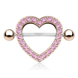 Pair Multi CZ Paved Heart Nipple Shield Nipple Rings