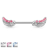 Pair of Angels Wings CZ Surgical Steel Barbell Nipple Rings