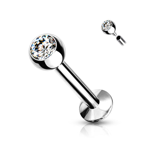 1 Pc CZ Ball Internally Threaded Lip Labret Ear Cartilage 18G