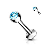 1 Pc CZ Ball Internally Threaded Lip Labret Ear Cartilage 18G