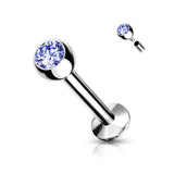 1 Pc CZ Ball Internally Threaded Lip Labret Ear Cartilage 18G