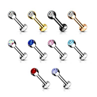 1 Pc CZ Ball Internally Threaded Lip Labret Ear Cartilage 18G