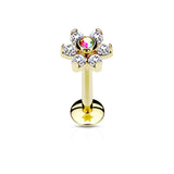 CZ Flower IP Internal Threaded Labret Monroe Daith Tragus Helix Stud